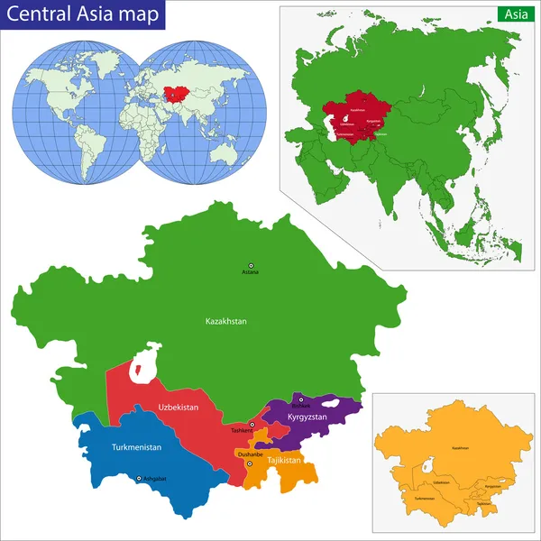 Střední Asie mapa — Stockový vektor