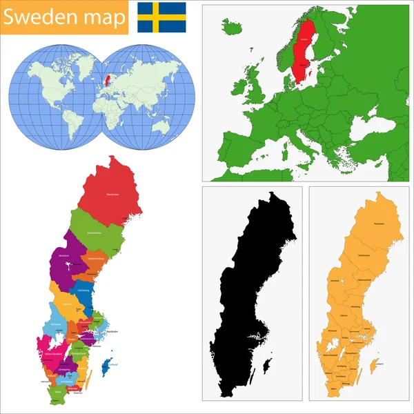 Suecia Mapa — Vector de stock