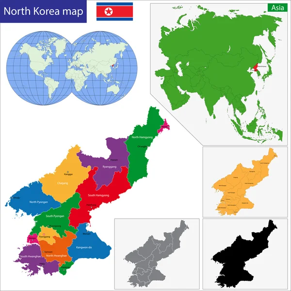 Mappa della Corea del Nord — Vettoriale Stock