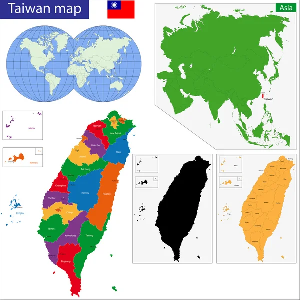 Taiwán mapa — Vector de stock