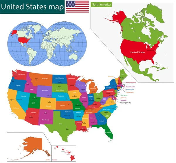 Colorido mapa de Estados Unidos — Archivo Imágenes Vectoriales