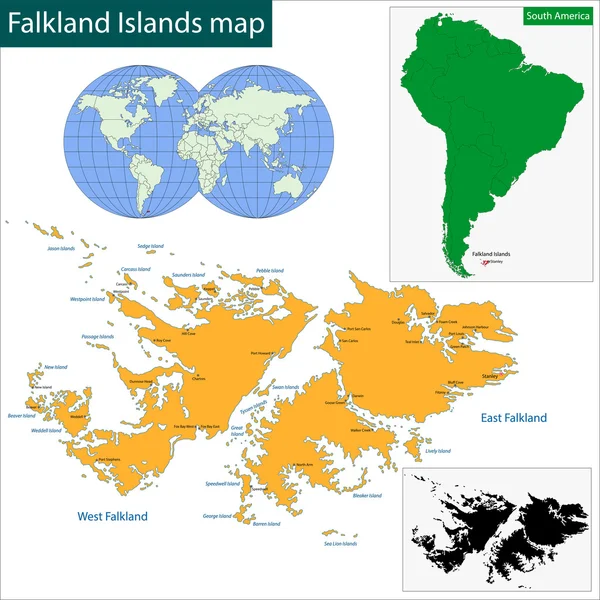 Mappa delle Isole Falkland — Vettoriale Stock