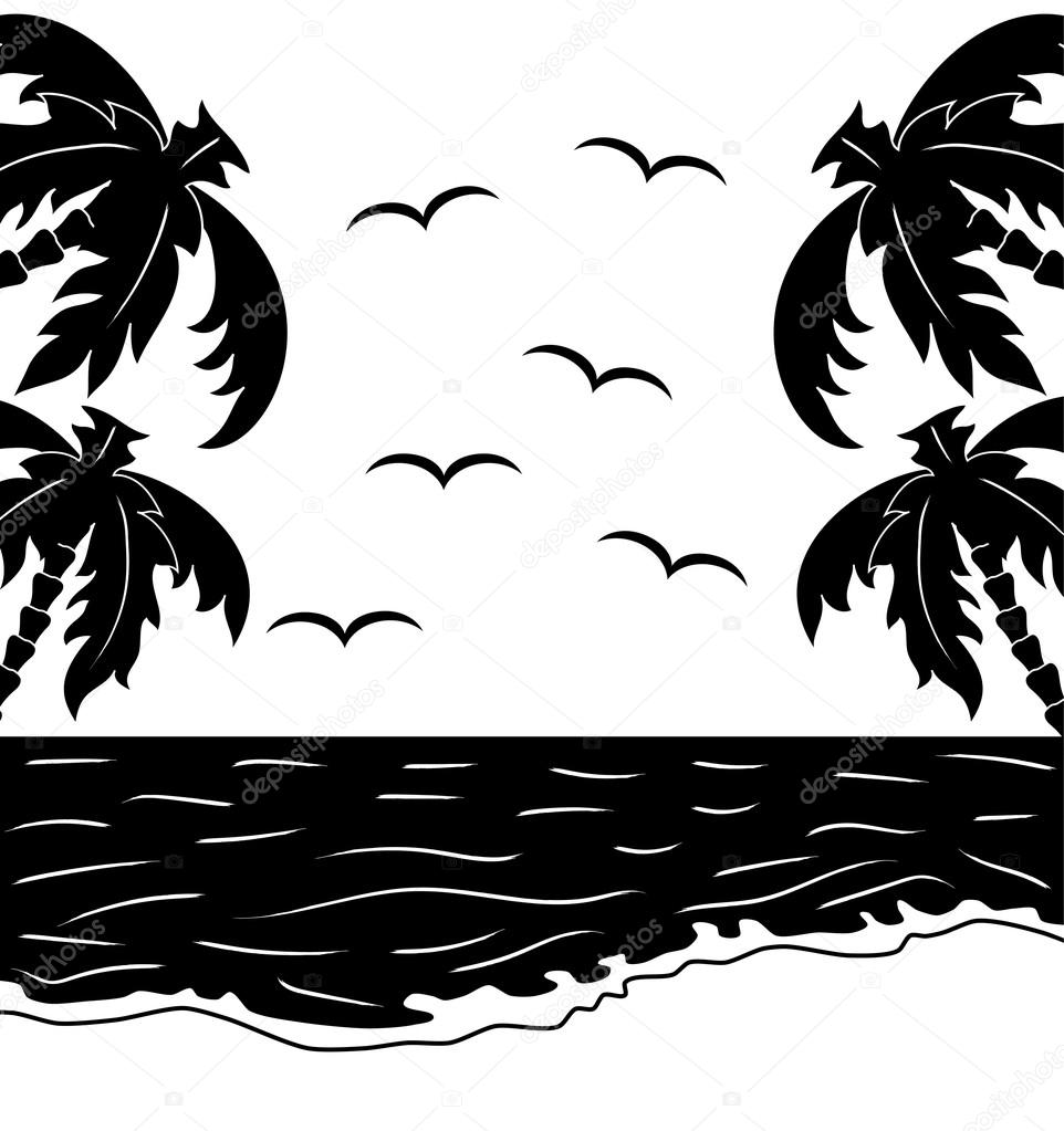 Black and white tropical landscape