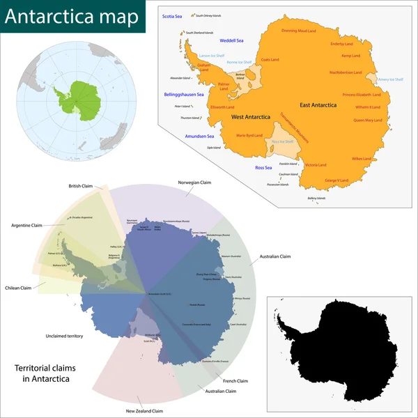 Antártica mapa — Vetor de Stock