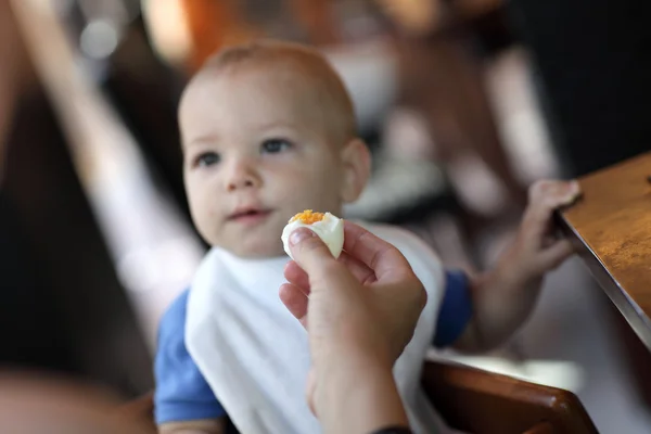 Niño comiendo huevo hervido —  Fotos de Stock