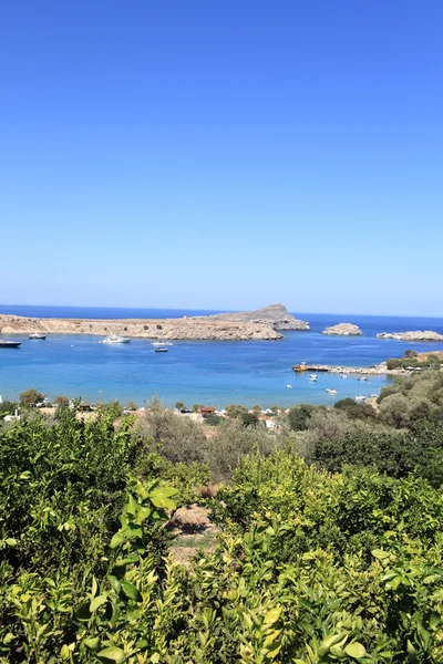 Weergave kust van lindos — Stockfoto