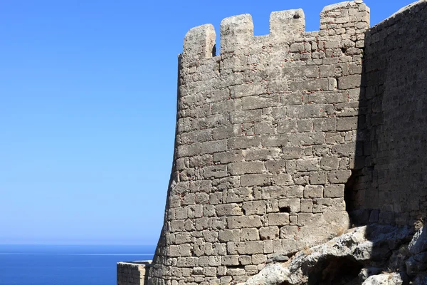 Stenen muur van lindos Akropolis — Stockfoto