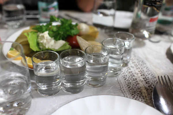 Drinking glasses with vodka — Stock Photo, Image