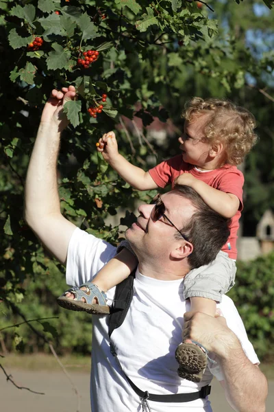 Pai com criança no jardim — Fotografia de Stock