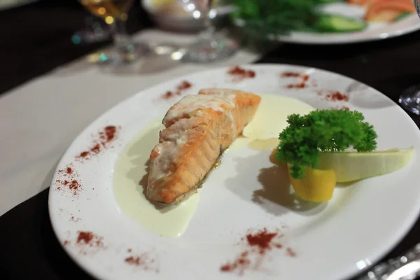 Steak of salmon on a plate — Stock Photo, Image