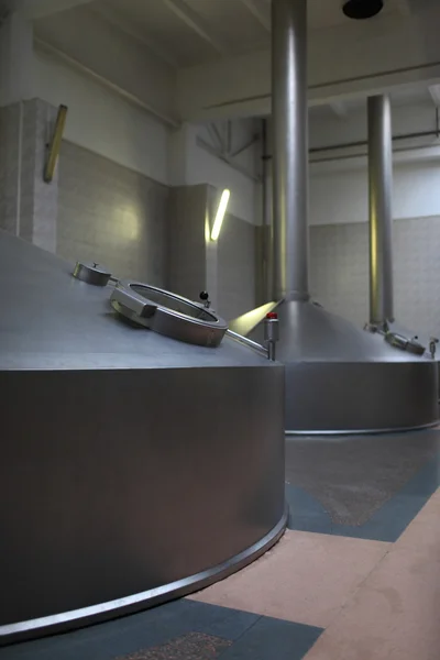 Part of stainless fermentation tanks — Stock Photo, Image