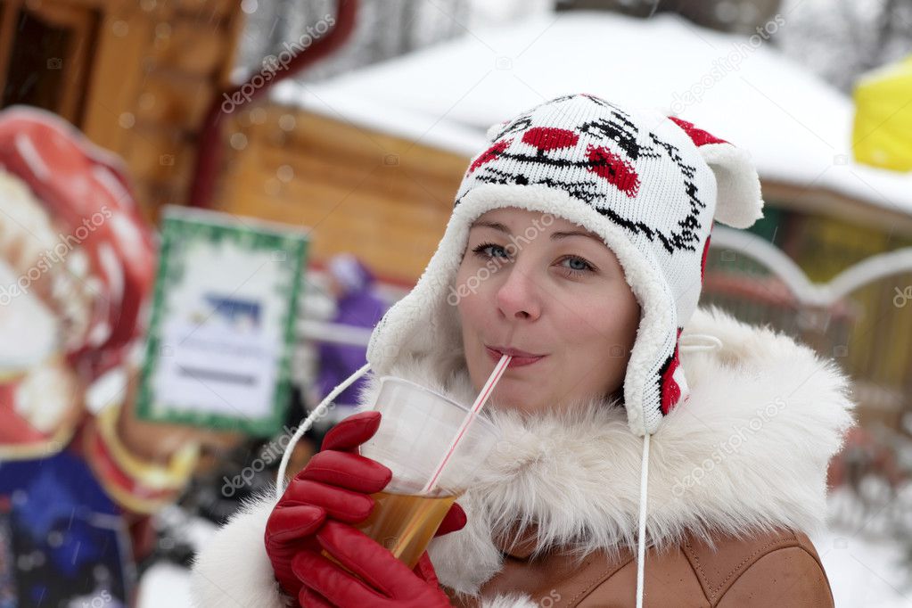 Woman drinking mulled wine