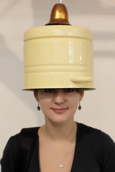Woman with bucket — Stock Photo, Image
