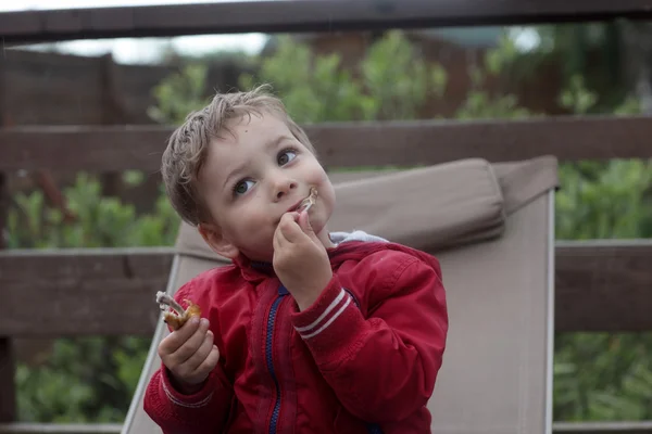 Bambino che mangia pollo — Foto Stock