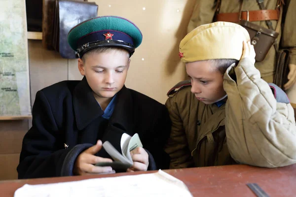 Portrait Children Uniform Red Army Document — Stock Photo, Image