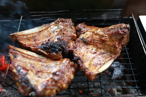 Roasting Pork Ribs Grill Gazebo — Stock Photo, Image