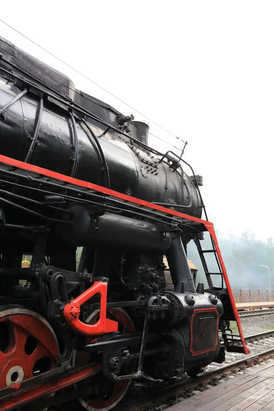 Détails Vieille Locomotive Vapeur Gare — Photo