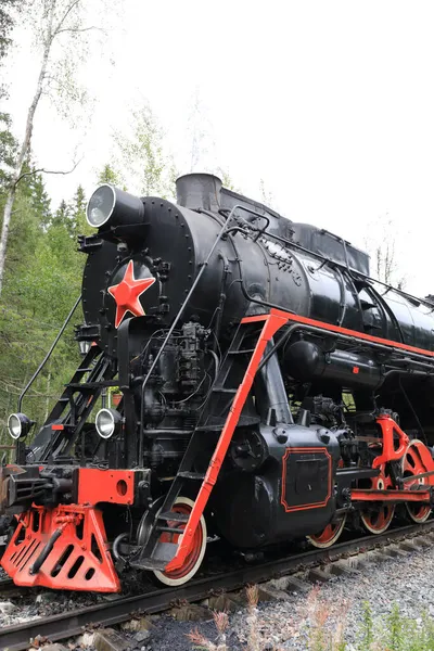 Veduta Dell Antica Locomotiva Vapore Alla Stazione Ferroviaria — Foto Stock