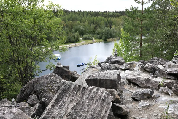 Vista Del Lago Cañón Mármol Verano Karelia Ruskeala — Foto de Stock