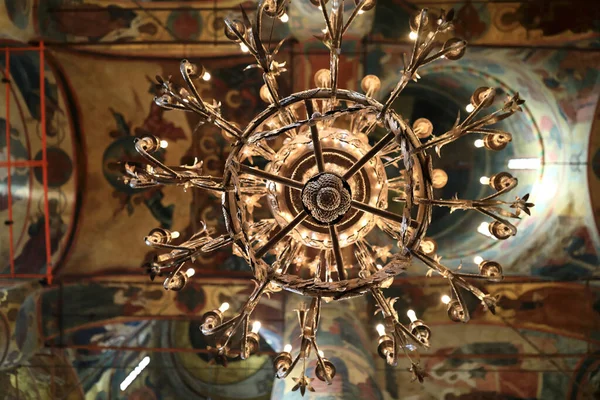 Detalles Lámpara Araña Iglesia Ortodoxa Rusa Moscú Rusia —  Fotos de Stock