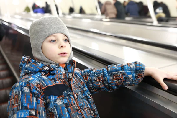 Portrait Child Escalator Petersburg Metro — Stok Foto