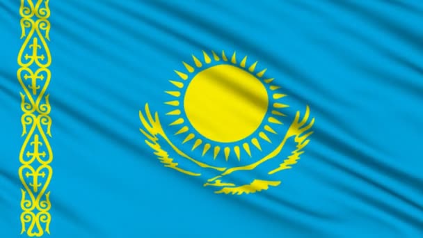 Bir kumaş gerçek yapısı ile Kazakistan bayrağı — Stok video