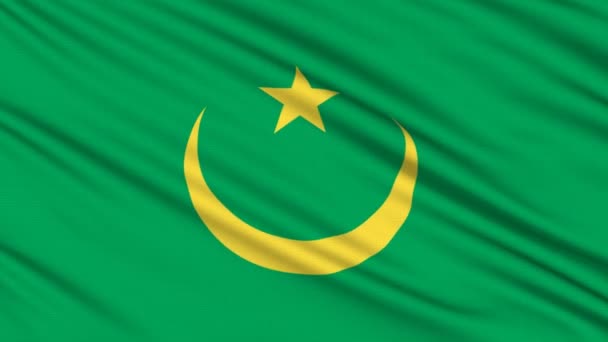 Bandera de Mauritania, con estructura real de un tejido — Vídeos de Stock
