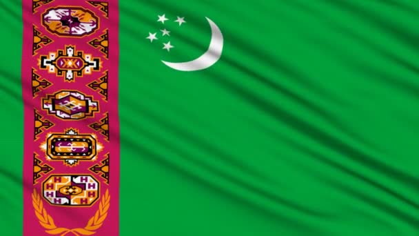 Turkmenistan flagga, med verkliga struktur av ett tyg — Stockvideo