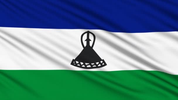 Lesotho Flagge, mit realer Struktur eines Gewebes — Stockvideo