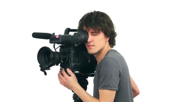 专业摄影师，被白色背景隔离 — 图库视频影像