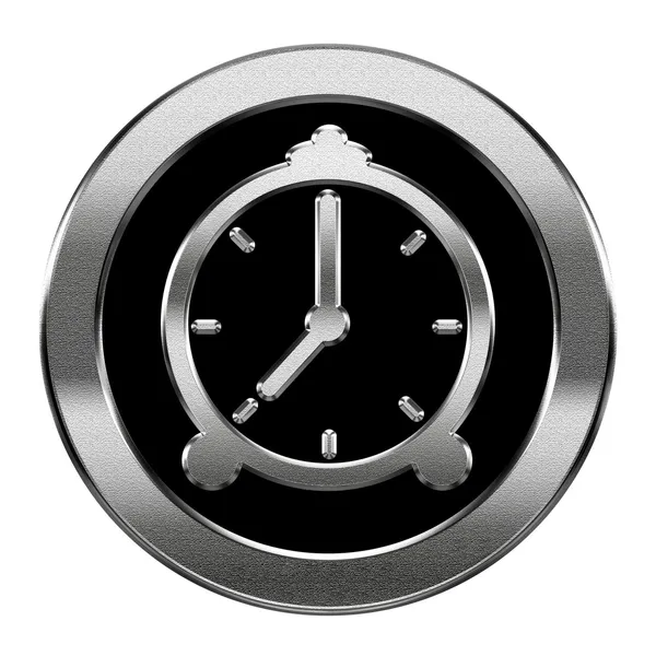 Ícone do relógio de alarme prata, isolado no fundo branco — Fotografia de Stock