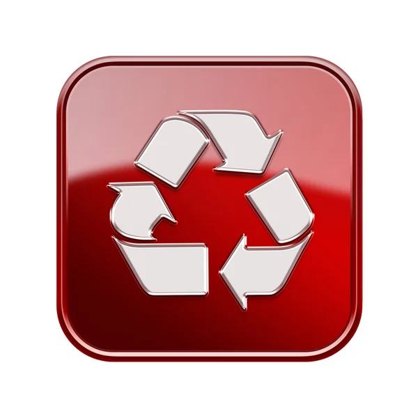 Ícone de símbolo de reciclagem vermelho, isolado no fundo branco — Fotografia de Stock