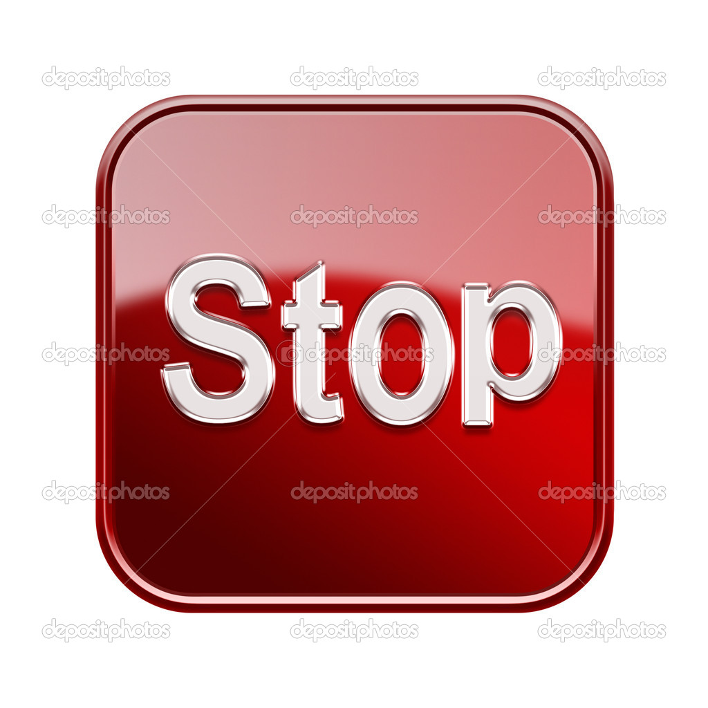 Stop icon red, isolated on white background