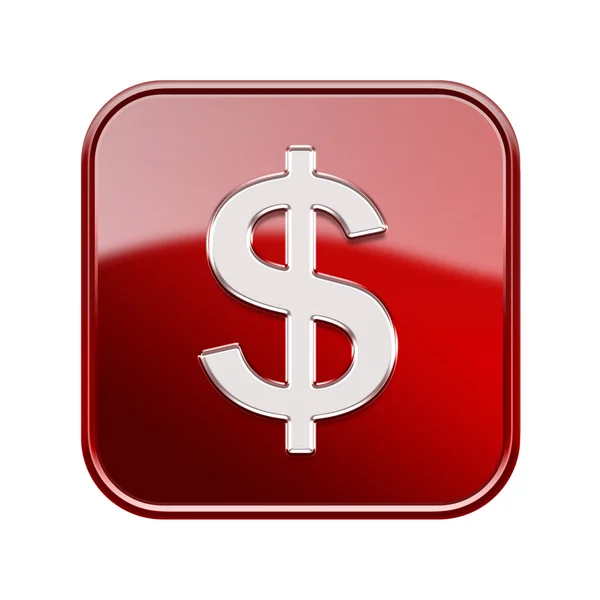 Dollari kuvake kiiltävä punainen, eristetty valkoisella taustalla — kuvapankkivalokuva