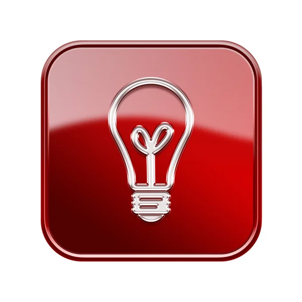 Glühbirnen-Symbol rot glänzend, isoliert auf weißem Hintergrund — Stockfoto