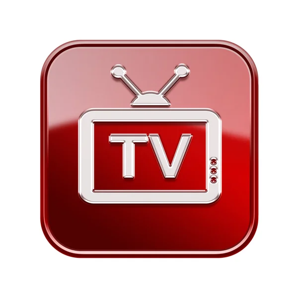 Иконка телевизора глянцевый красный, изолированный на белом фоне — стоковое фото