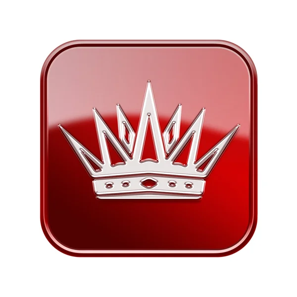 Иконка короны глянцевый красный, изолированный на белом фоне — стоковое фото