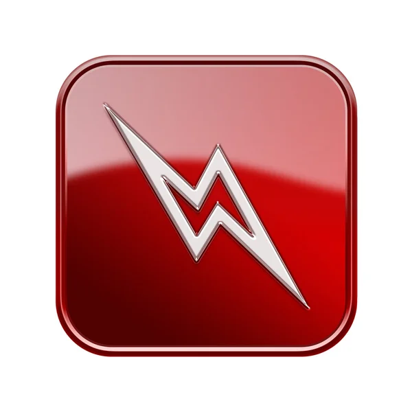 Bliksem pictogram glanzend rood, geïsoleerde op witte achtergrond. — Stockfoto