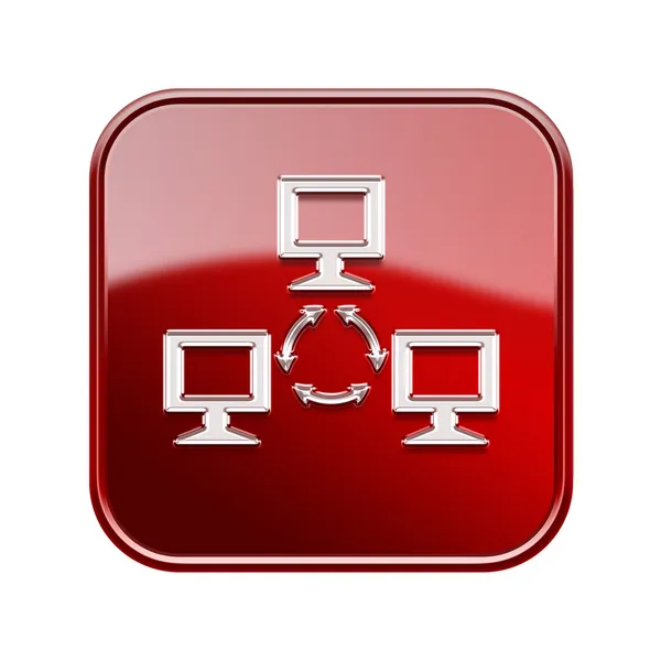 네트워크 아이콘 광택 있는 빨강, 흰색 배경에 고립. — 스톡 사진