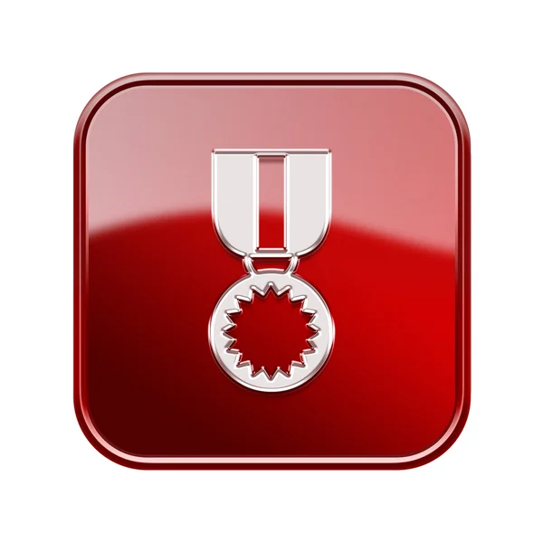 Medaglia icona rosso lucido, isolato su sfondo bianco . — Foto Stock