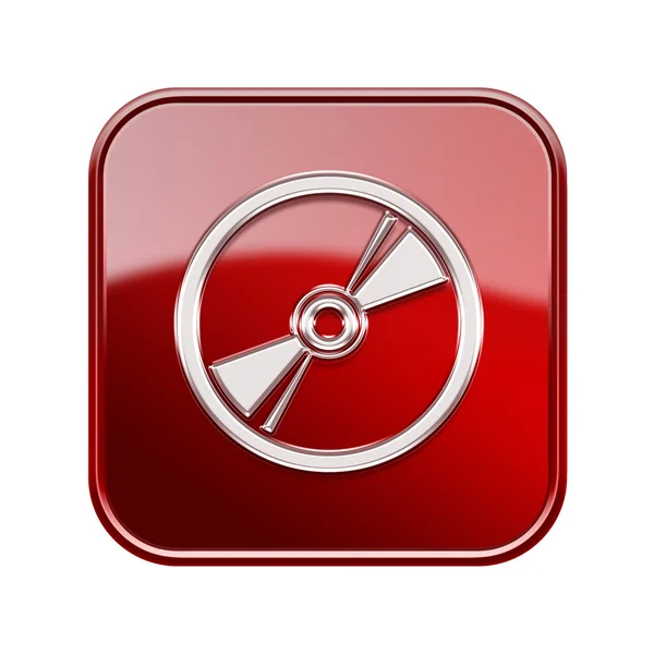 Kompakt disk simgesi parlak kırmızı, beyaz zemin üzerine izole — Stok fotoğraf