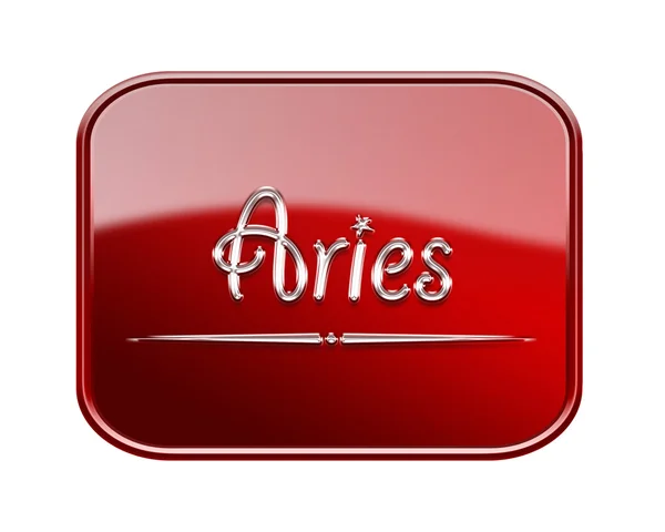 Aries zodiac icon red glossy, isolated on white background — Stok fotoğraf