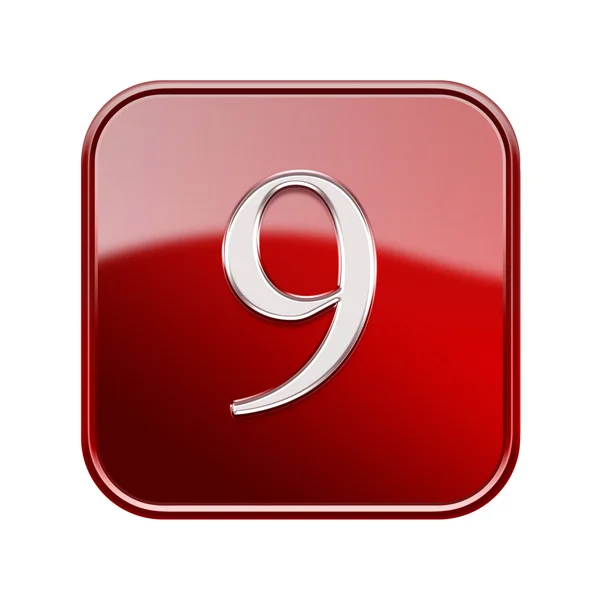 Nummer negen rode glanzend, geïsoleerd op witte achtergrond — Stockfoto