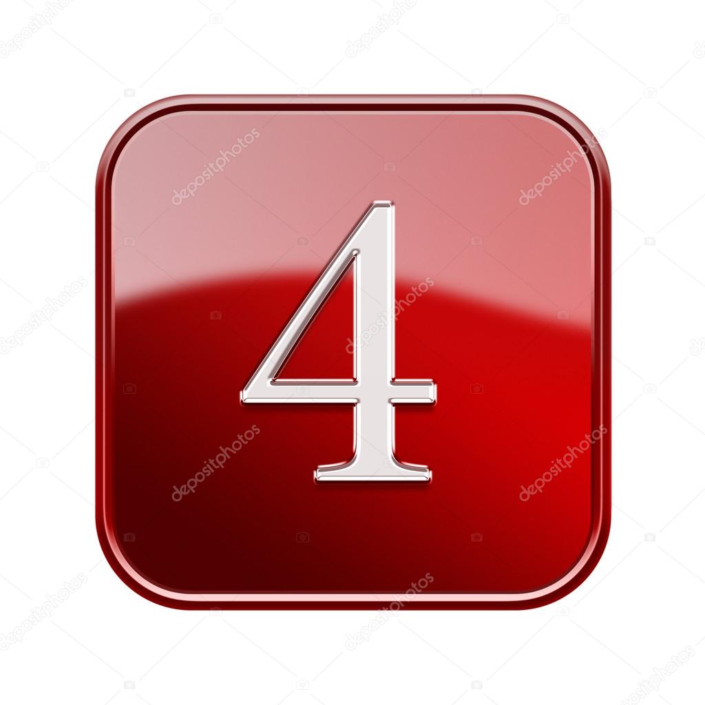 Number four red glossy, isolated on white background