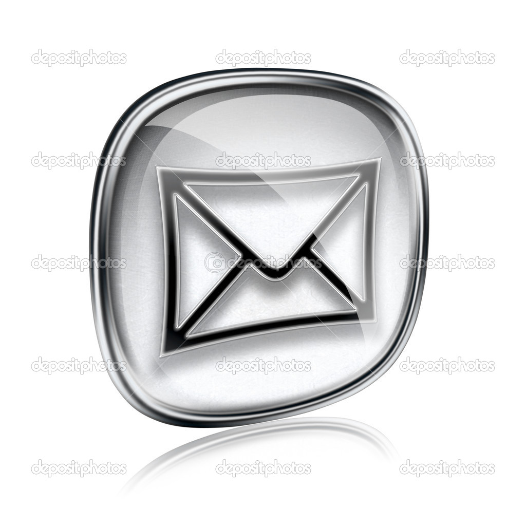 envelope icon grey glass, isolated on white background