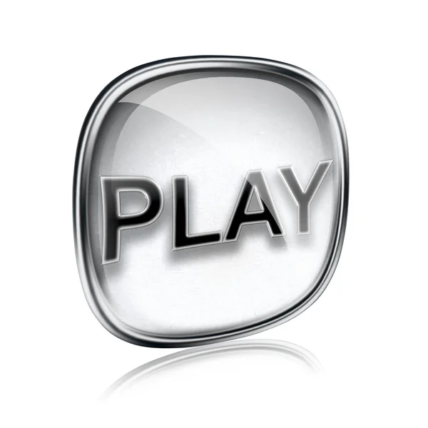 Play ikon szürke üveg, elszigetelt fehér background — Stock Fotó