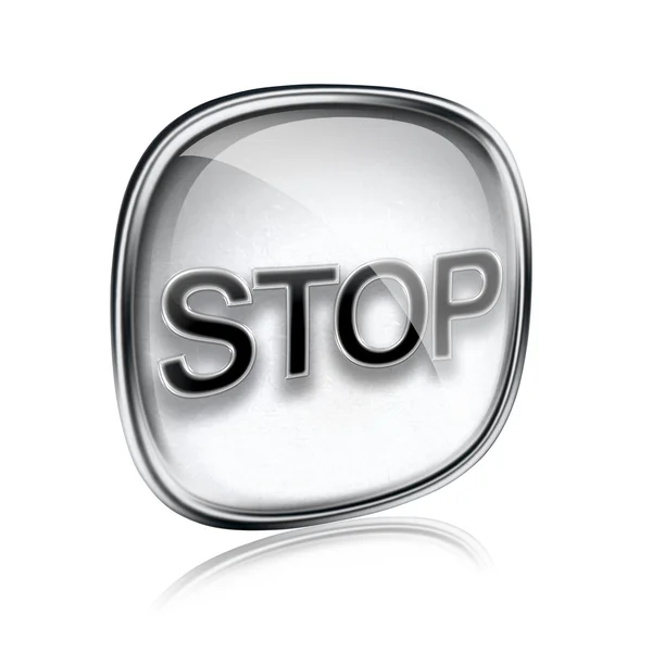 Stop icône verre gris, isolé sur fond blanc — Photo