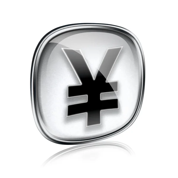 Yen-Symbol graues Glas, isoliert auf weißem Hintergrund — Stockfoto