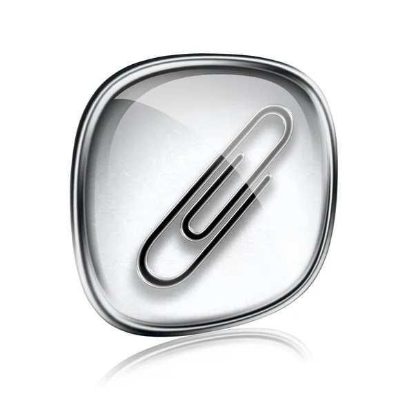 Icono de clip de vidrio gris, aislado sobre fondo blanco —  Fotos de Stock