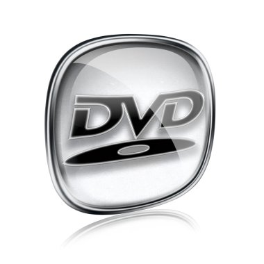 Beyaz arka plan üzerinde izole dvd simgesi gri cam